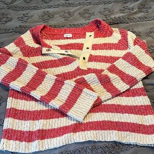 NWOT Buckle Red and Cream Striped Sweater